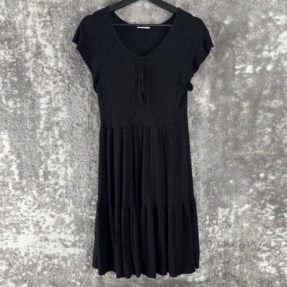 See You Monday Size M V Neck Fit Flared Mini Dress Black Short Sleeve - Picture 1 of 8